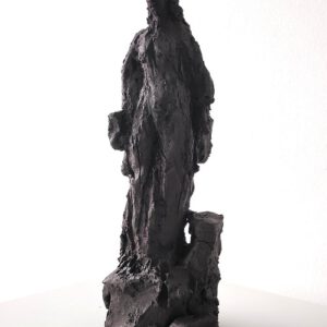 'Waiting' - Keramisch beeld ongeglazuurde zwarte klei - 32-12-12 cm - Barbara Houwers