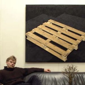 ‘Zonder Titel'; Zeer gelijkend en toch echt. 122,5 x129,5 cm. Hout en houtskool op mdf